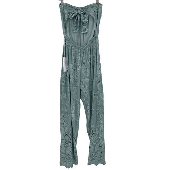 Young‎ Fabulous & Broke Ellis Strapless Eyelet Jumpsuit Surf Blue Women Medium - Picture 7 of 12